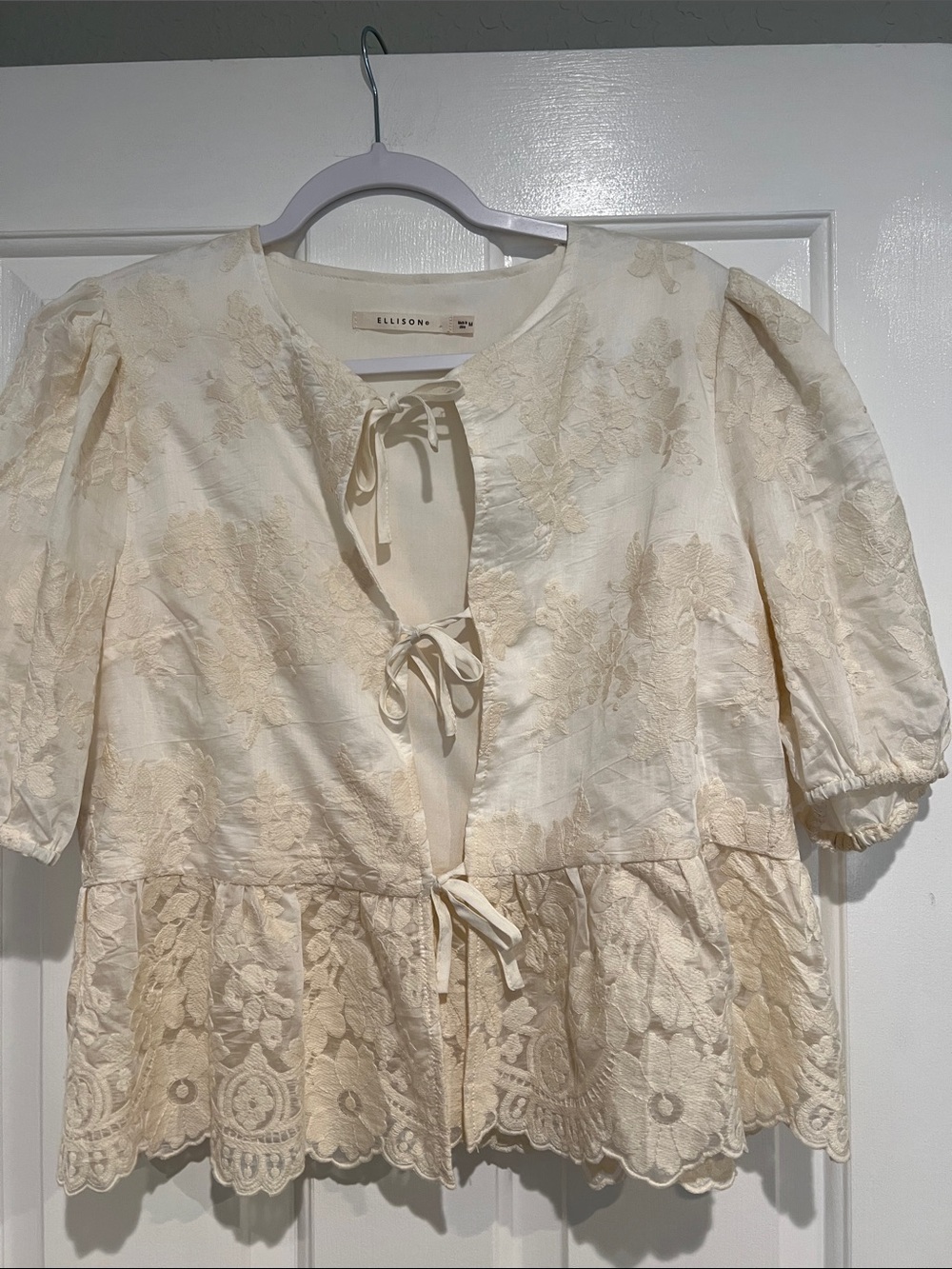 Ellison Cream Lace Tie-Front Peplum Top